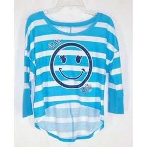 Girls Justice Top 12  Smiley Face Rhinestone Bling Striped Blue White